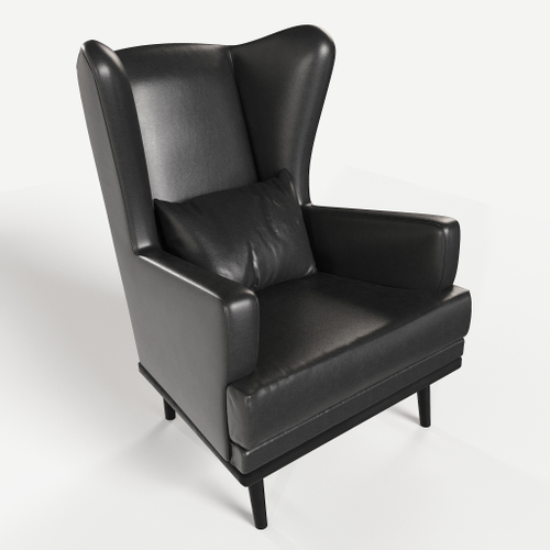 Мягкое кресло с ушами Фантазёр (Черная эко-кожа) на высоких ножках, для отдыха и чтения книг. В гостиную, балкон, спальню и переговорную комнату.