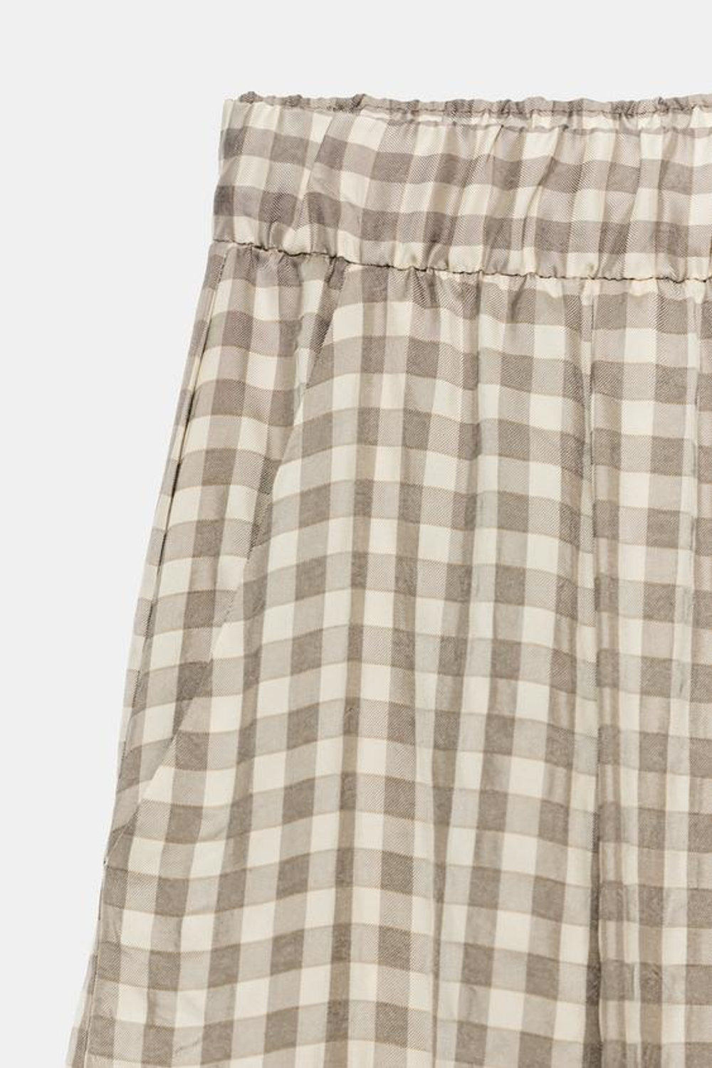 ZARA СВОБОДНЫЕ БРЮКИ В КЛЕТКУ ZW COLLECTION, ЭКРЮ
