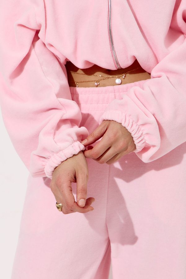 Худи на молнии из велюровой ткани розового цвета