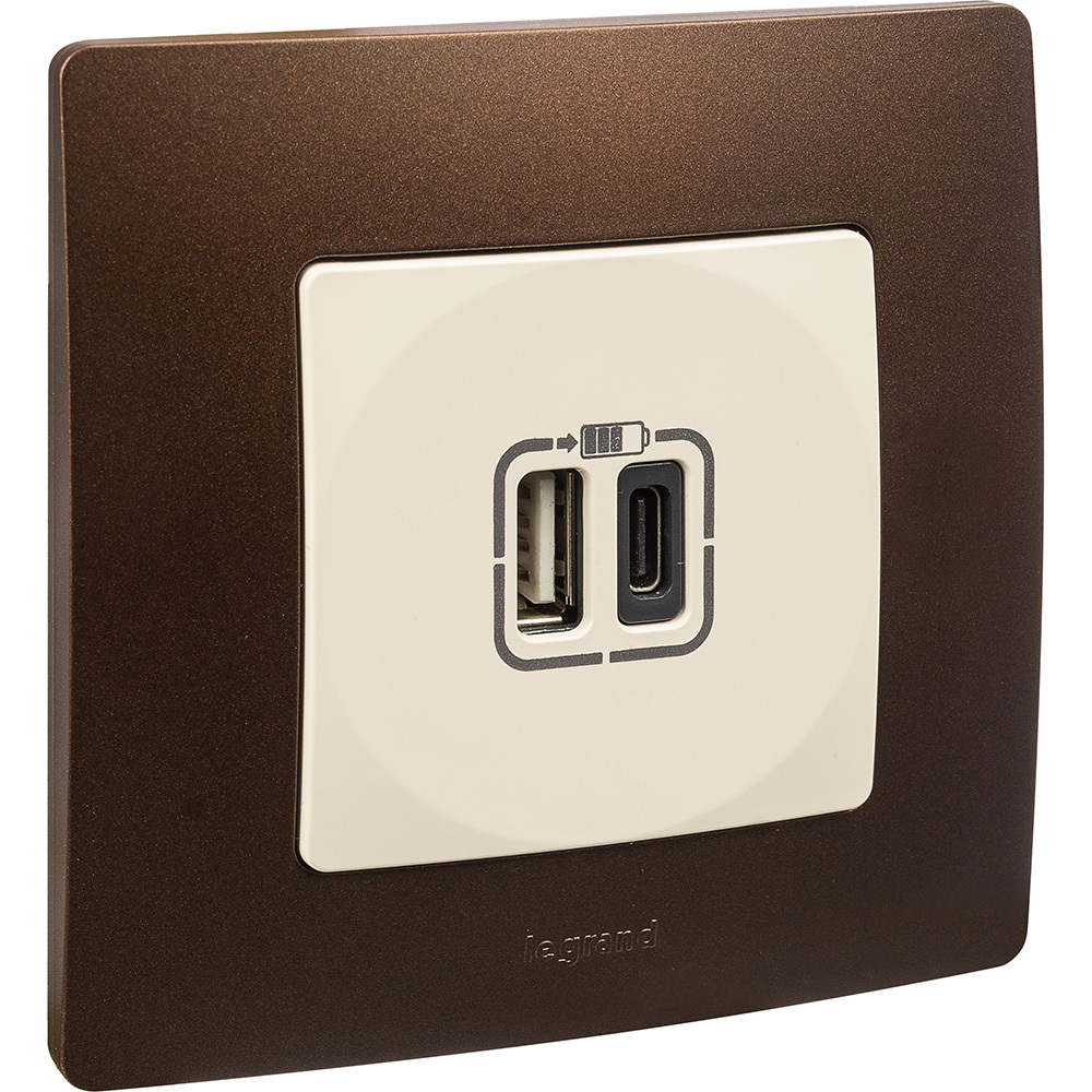 Розетка USB тип А / тип С 3000мА 15Вт - слоновая кость ETIKA Legrand