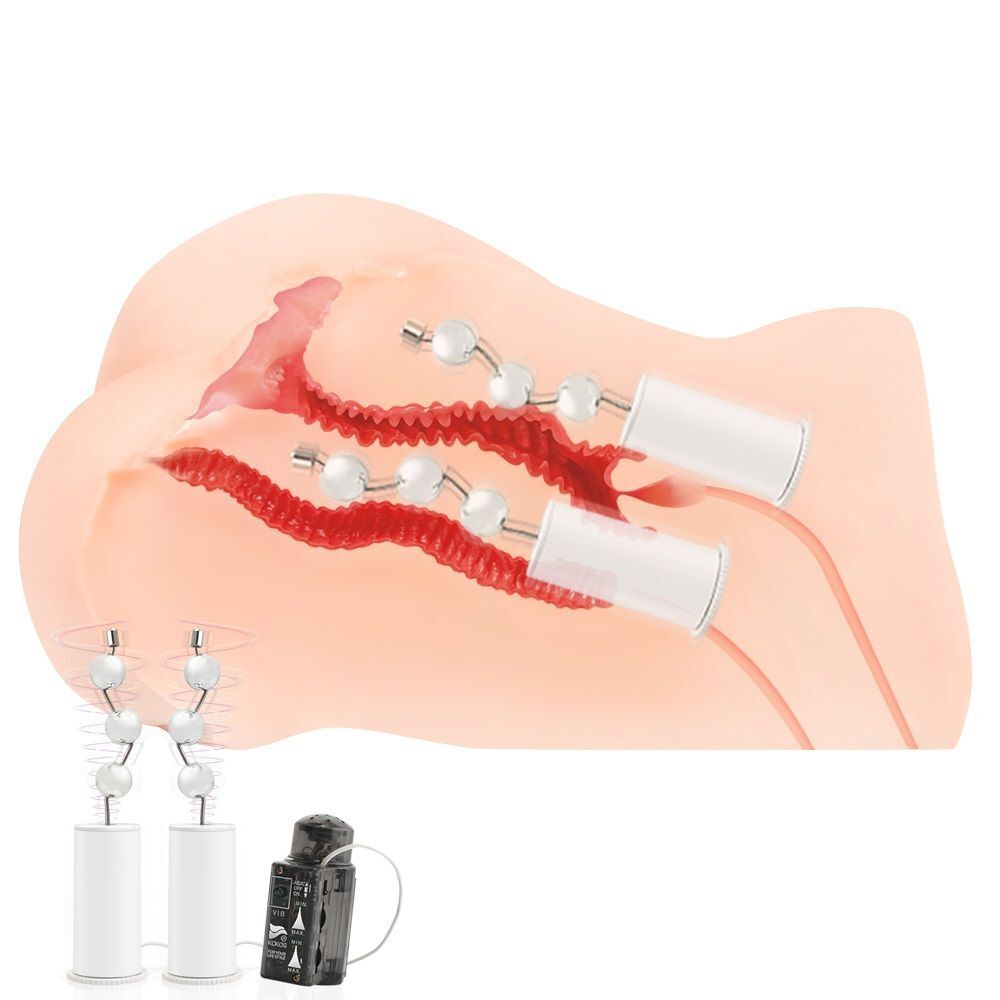 Мастурбатор-полуторс Hanna Onahole 001 с двойным слоем материала и вибрацией (Цвет: телесный)