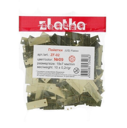 Пайетки "Zlatka", 19  х 7 мм, 10 г, цв.09 золото