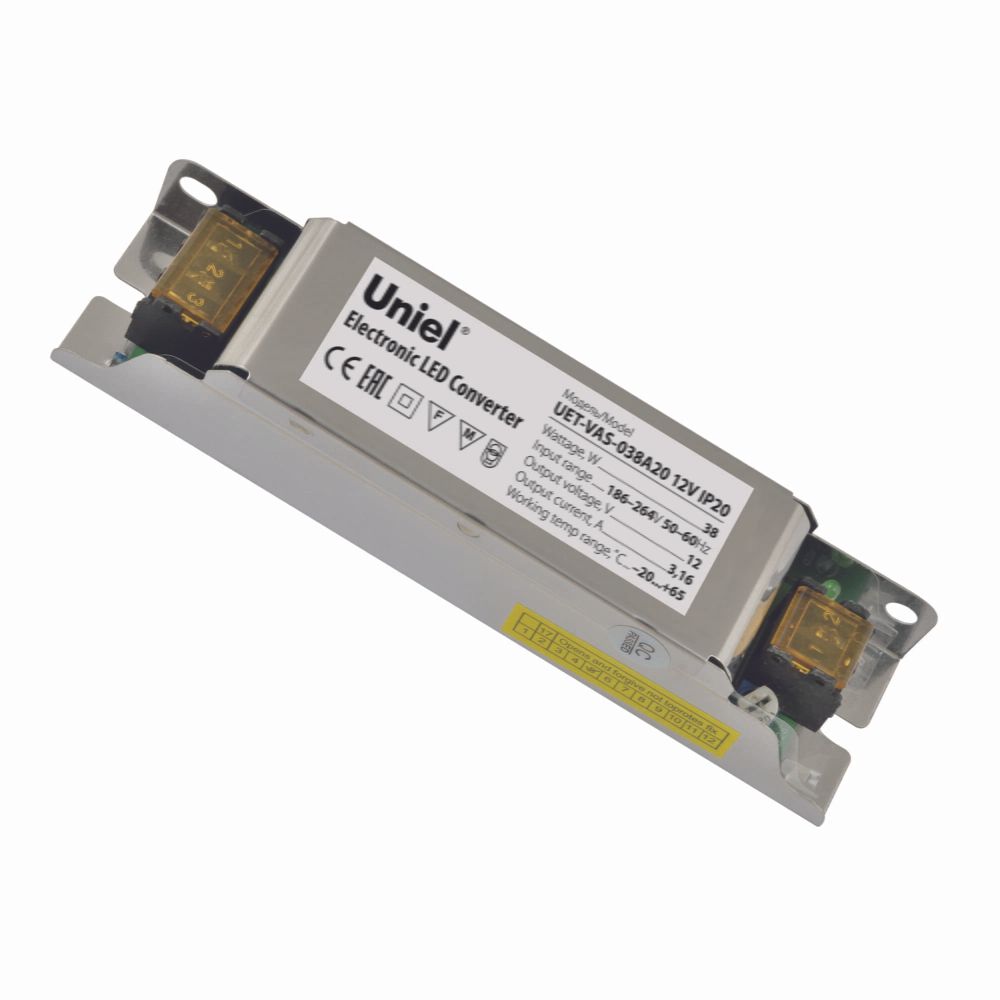 UET-VAS-038A20 12V IP20 Блок питания, 38Вт. Металлический корпус. TM Uniel