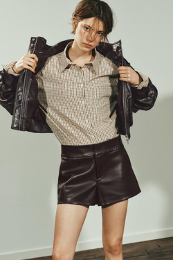 ZARA РУБАШКА REGULAR FIT В КЛЕТКУ, ЭКРЮ/КОРИЧНЕВЫЙ