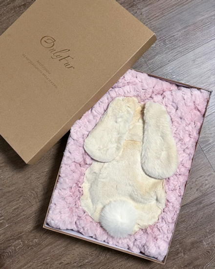 Вязаный детский плед из натурального меха рекс "Зайчик" 120х80 см (розовый)