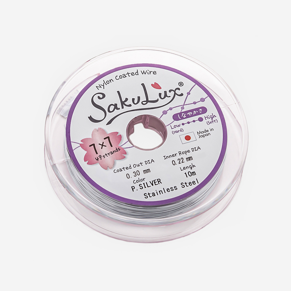 Японский ювелирный тросик SakuLux 49 диаметр 0,3мм, цвет "Жемчужное серебро"