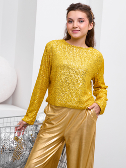 Костюм брючный праздничный с пайетками для девочки жёлтый