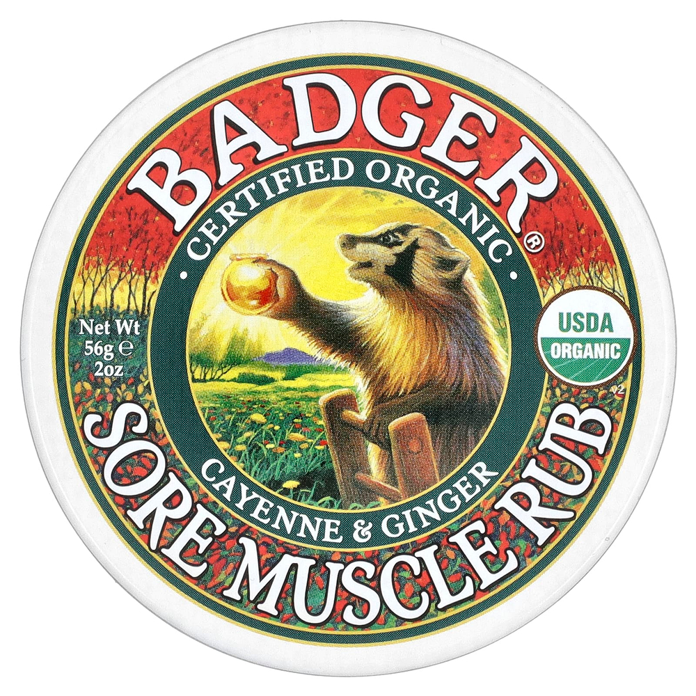 Badger, мазь от боли в мышцах, органический состав, с кайенским перцем и имбирем, 56 г (2 унции)