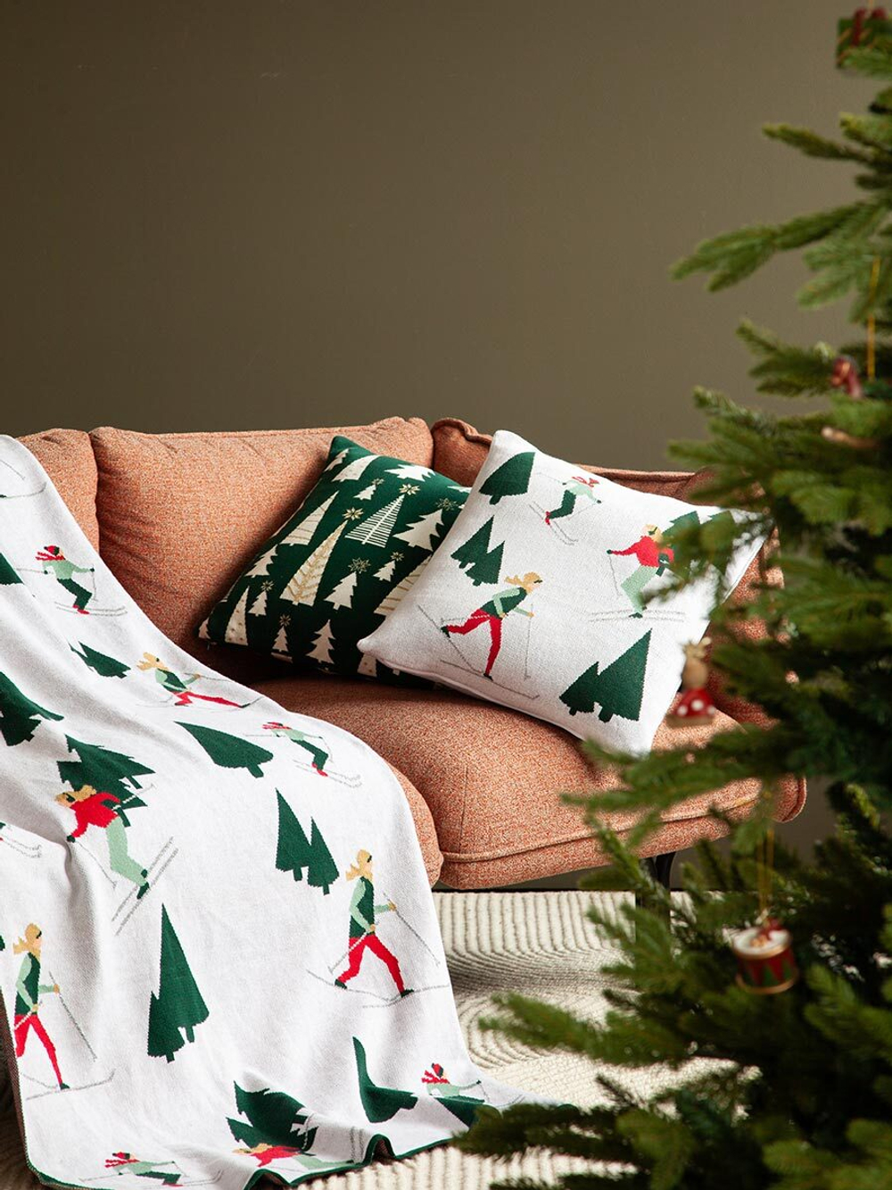 Плед из хлопка с новогодним рисунком let's ski из коллекции new year essential, 130x180 см