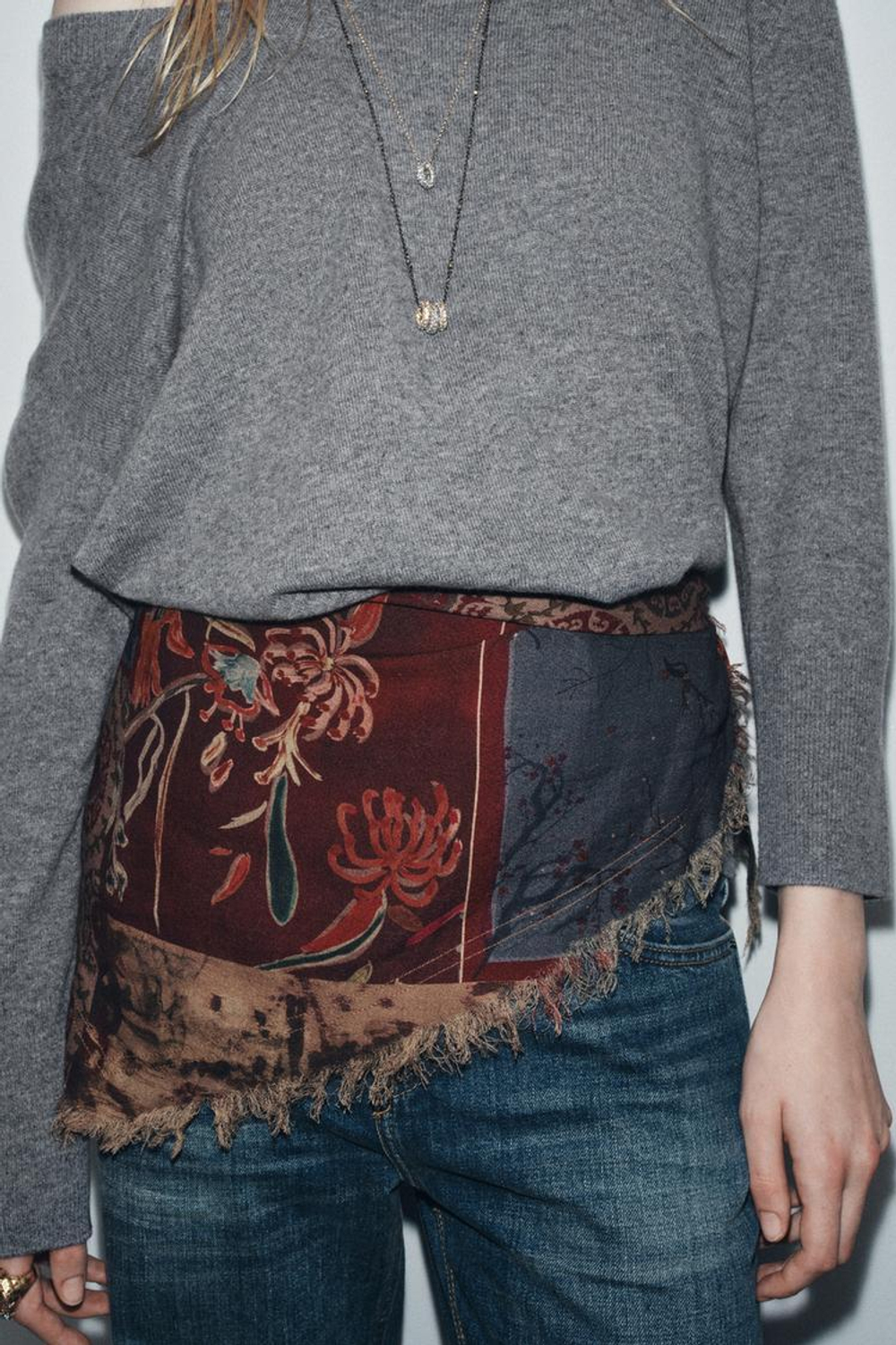 ZARA БАНДАНА С ПРИНТОМ, БАКЛАЖАННЫЙ