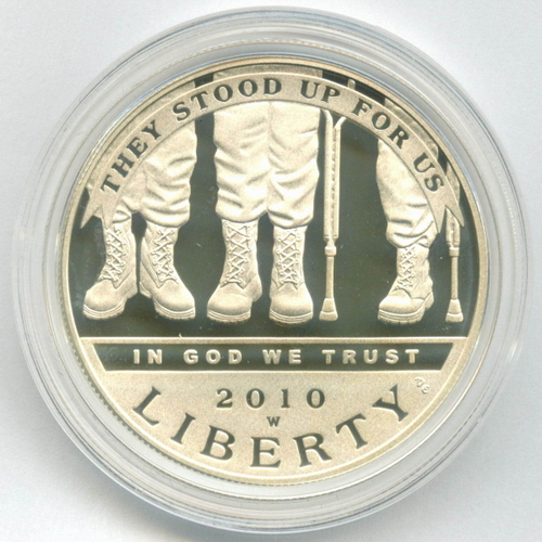 1 доллар 2010 (W). США. Инвалиды войны. Серебро PROOF в родной коробке с сертификатом