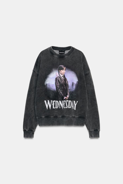 ZARA СВИТШОТ С ЭФФЕКТОМ ПОТЕРТОСТИ WEDNESDAY©, АНТРАЦИТОВО-СЕРЫЙ