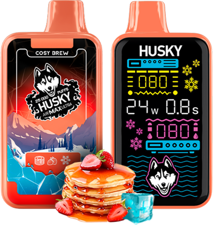 Husky Airmax Ultra Cosy brew - блинчики с клубничным джемом и льдом 25000 затяжек 20мг Hard (2% Hard)