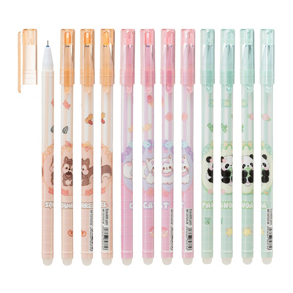 Ручка гелевая, пиши-стирай, Basir, синие чернила, серия "Животные", разноцветный корпус