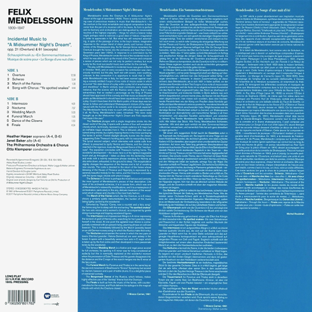 Otto Klemperer / Mendelssohn: A Midsummer Night's Dream (LP)