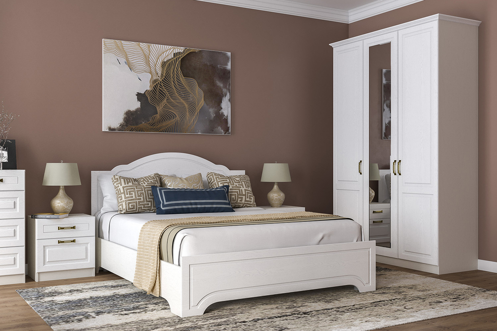 Кровать с ортопедическим основанием и опорами Ливерпуль 13.27.01, Белый, Ясень ваниль