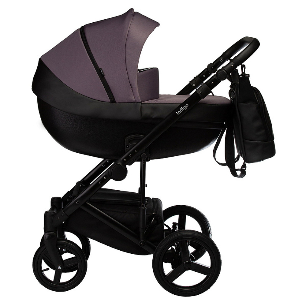 Детская коляска Indigo Tour Eco 2 в 1 Te08 черная кожа+фиолетовый