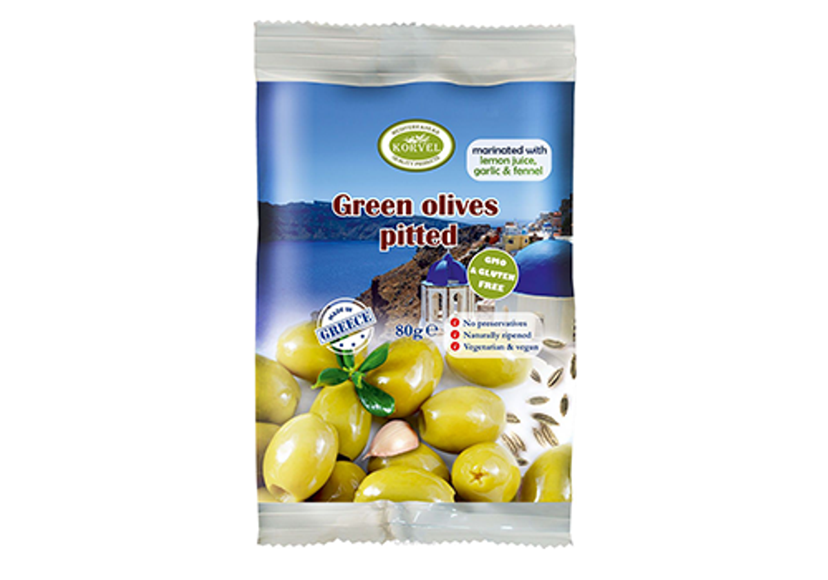 Оливки без косточки с чесноком и фенхелем Korvel, 80г