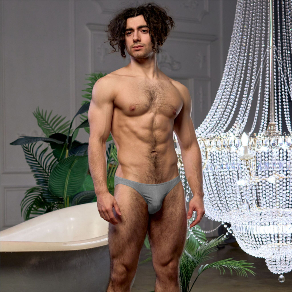 Серые меланжевые хлопковые трусы-слипы (Размер: XXL) (Цвет: серый)