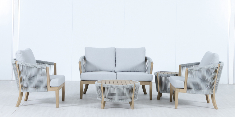 Комплект плетеной лаунж-мебели на 4 персоны Tagliamento Veneto, светлый тик, серый