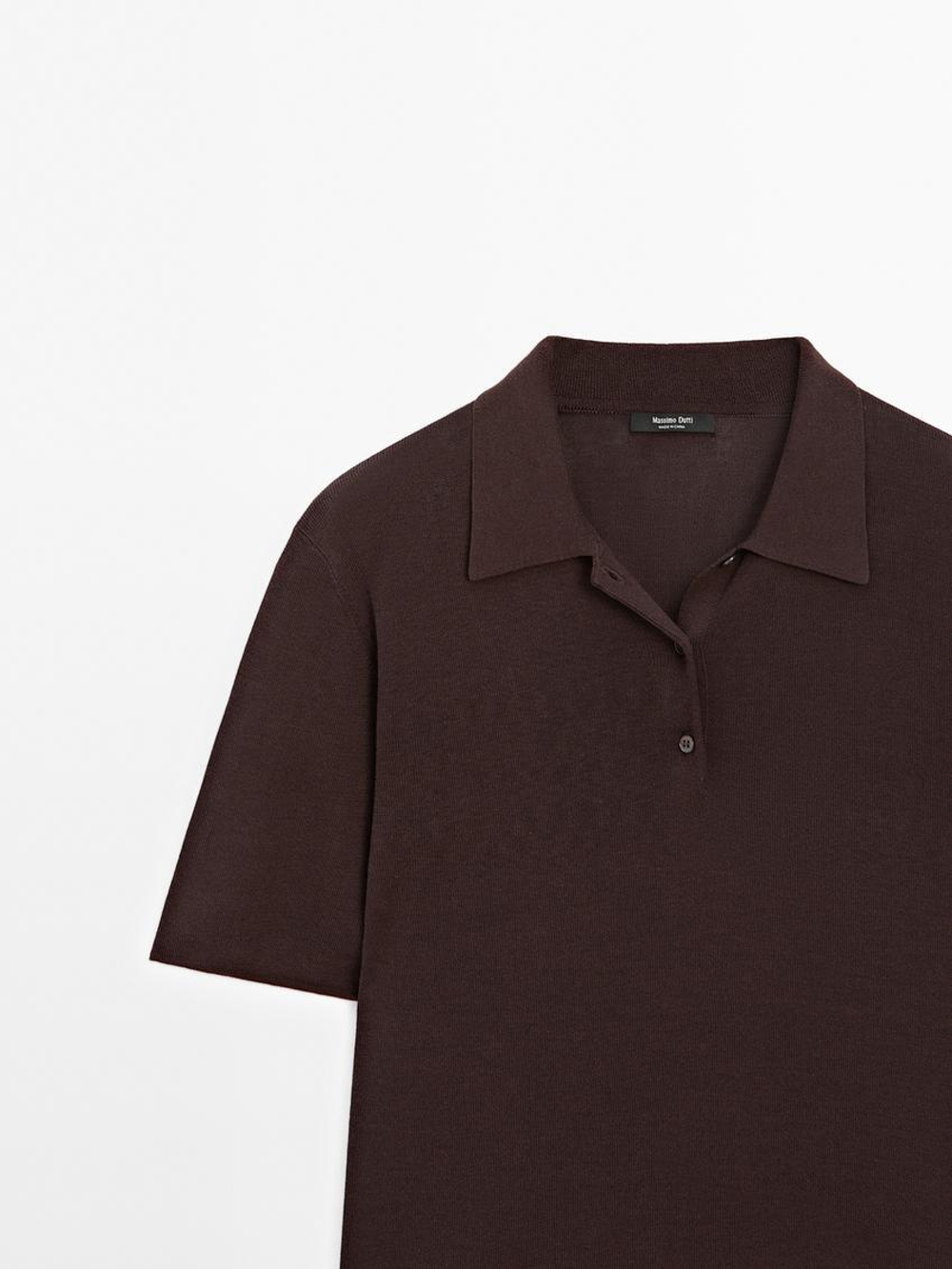 Massimo Dutti Хлопковая футболка поло, шоколадный