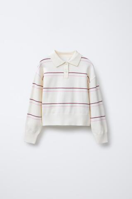 ZARA ТРИКОТАЖНЫЙ СВИТЕР С ВОРОТНИКОМ ПОЛО, ЭКРЮ