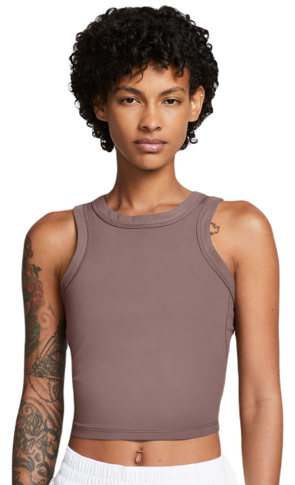 Женский топ теннисный Nike One Fitted Dir-Fit Short Sleeve Crop Tank - smokey mauve/black