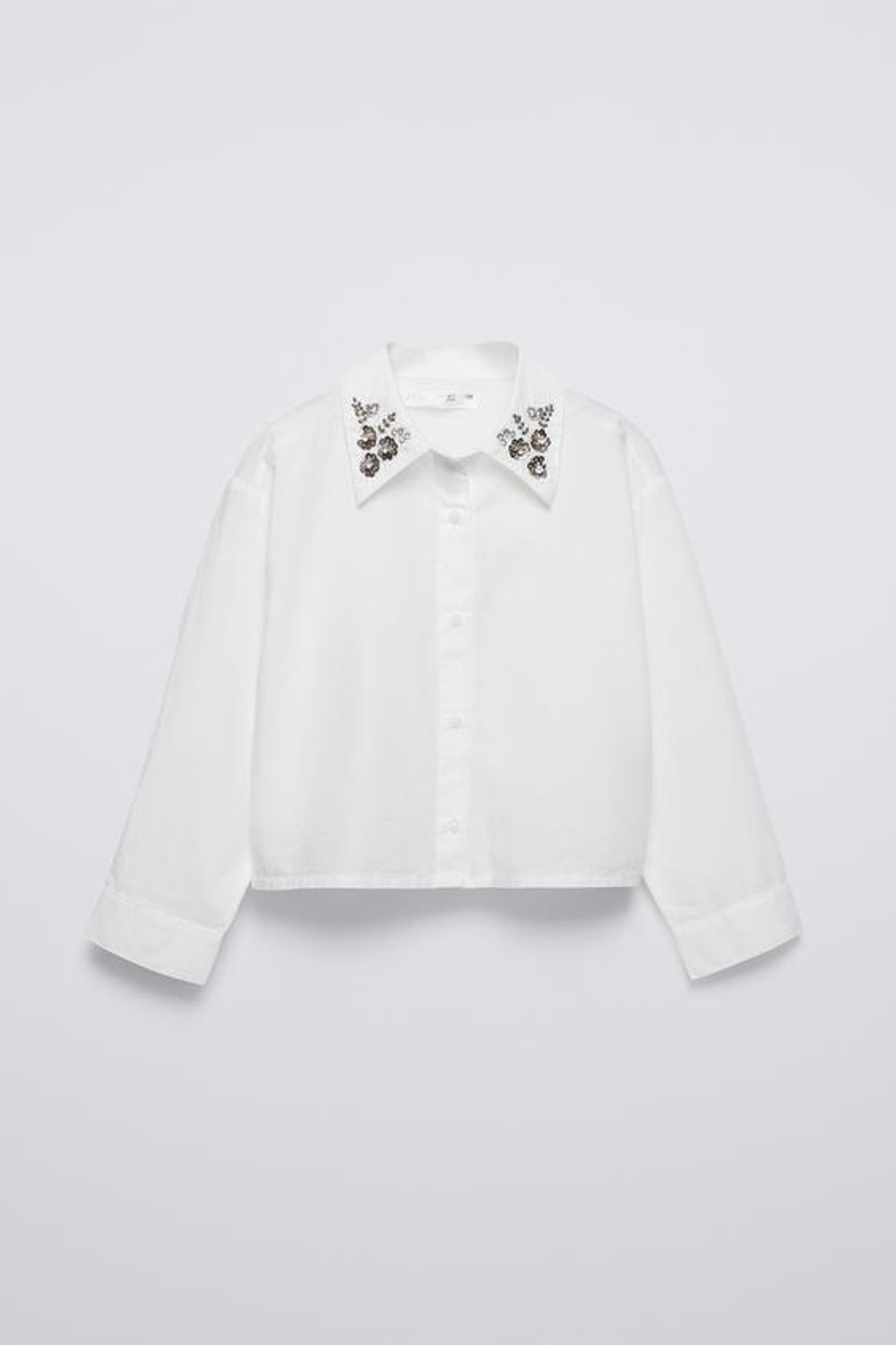 ZARA РУБАШКА С ВОРОТНИКОМ И СТРАЗАМИ, БЕЛЫЙ