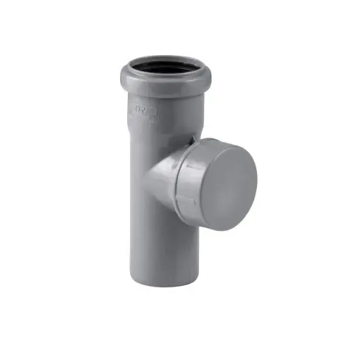 Ревизия полипропиленовая PP-H с крышкой безнапорная для внутренней канализации с раструбом, цвет серый, РТП