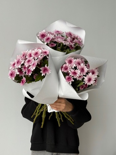 Охапка кустовых хризантем в розовом оттенке 10 шт