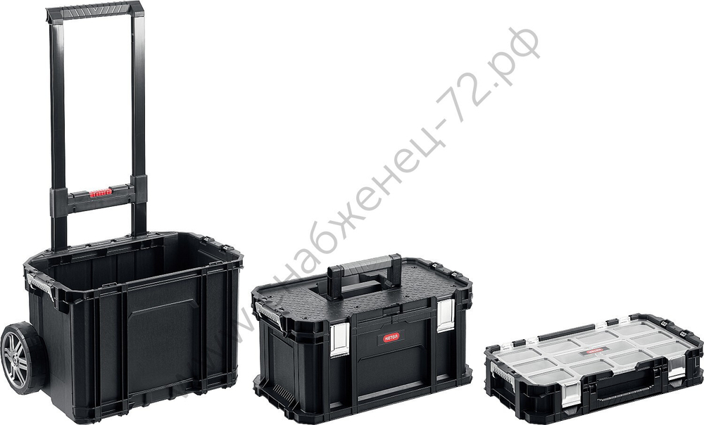KETER SMART ROLLING, 564 х 373 х 700 мм, (22″), набор пластиковый ящик-тележка + ящик для инструментов + ящик органайзер (38390-22)