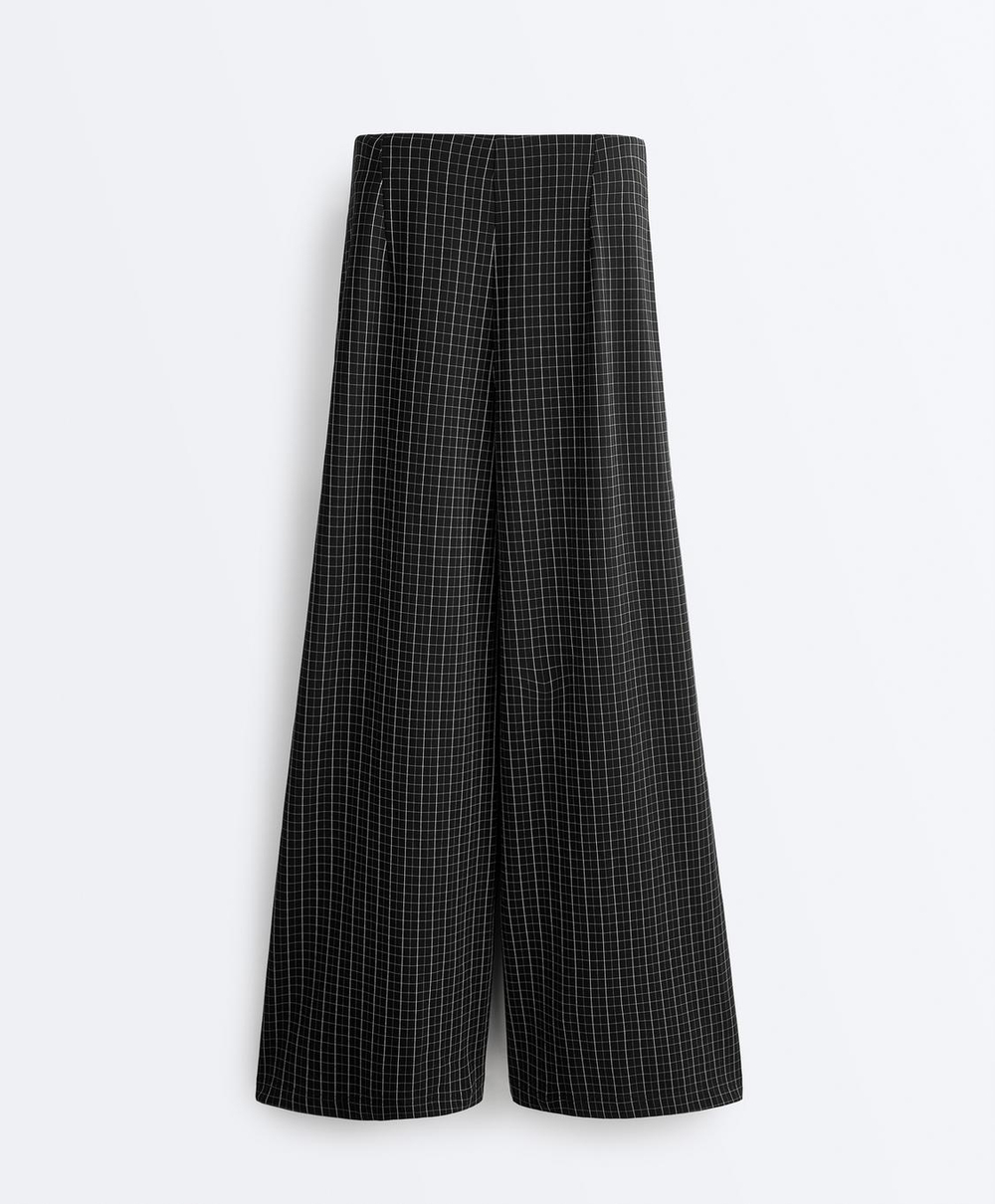 Oysho Брюки в клетку с широкими штанинами, черный