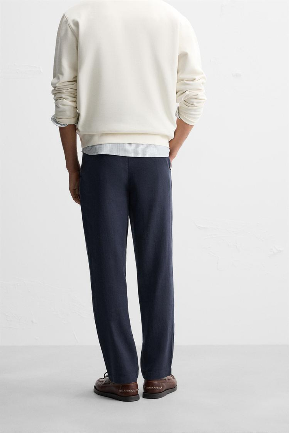 ZARA БРЮКИ RELAXED FIT ИЗ ХЛОПКА И ЛЬНА, МОРСКОЙ СИНИЙ