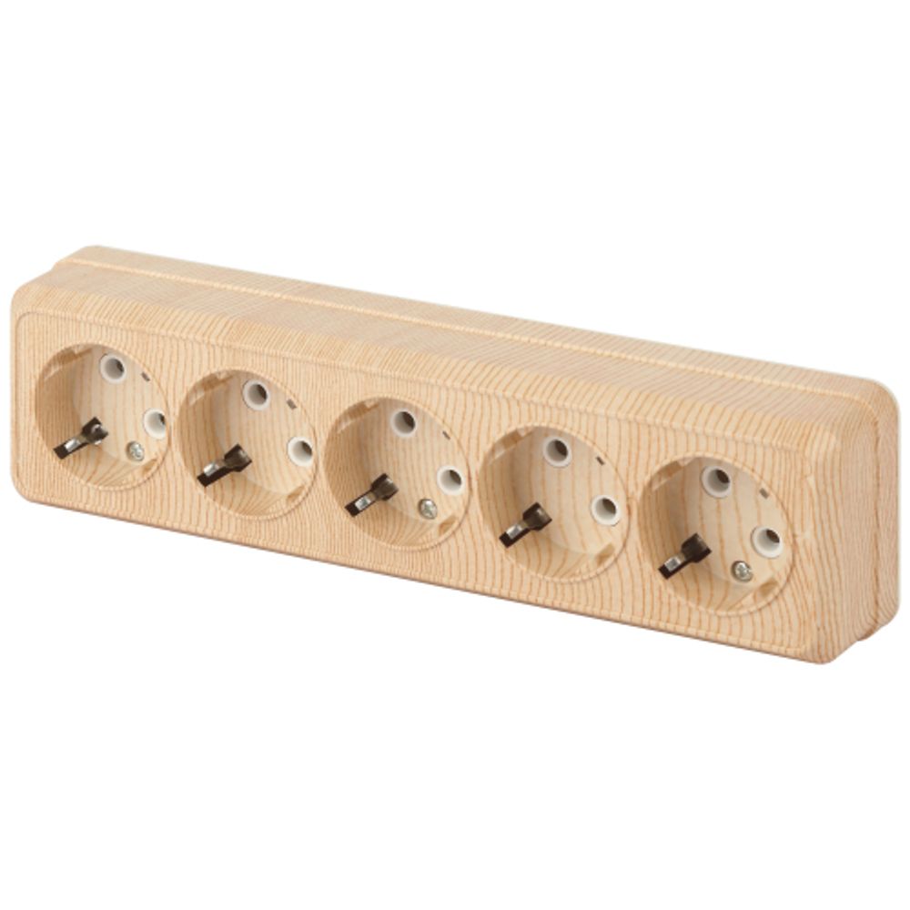 Розетка Intro Quadro 2-210-11 пятиместная с заземлением 5х2P+E 16А-250В IP20 ОУ сосна