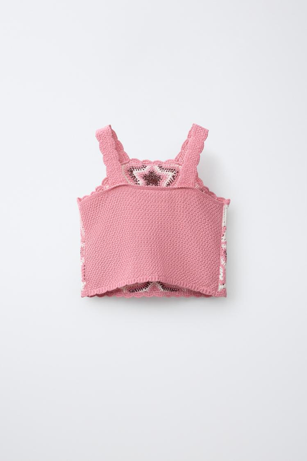 ZARA ТОП ИЗ КРУЖЕВА КРОШЕ СО ЗВЕЗДАМИ, РОЗОВАТЫЙ