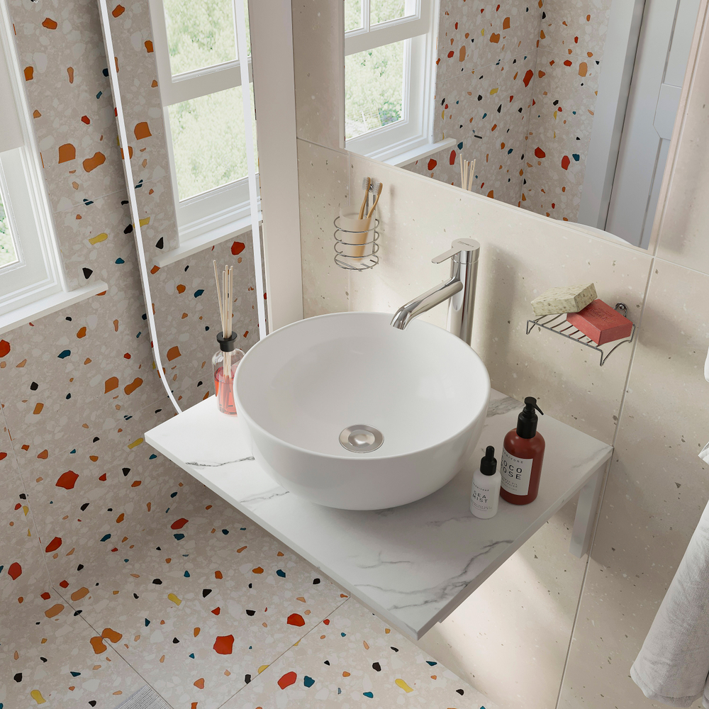 Мебель для ванной комнаты DIWO Элиста 60 белый мрамор, с раковиной Moduo 40 RING, в скандинавском стиле, овальная (гарнитур, мебель)