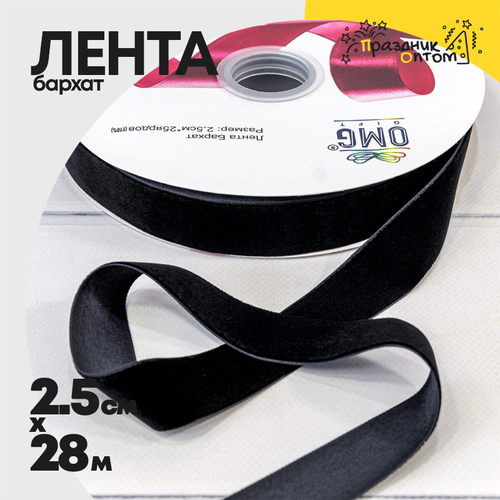 Лента Бархатная 2,5см х 28м (Черный)