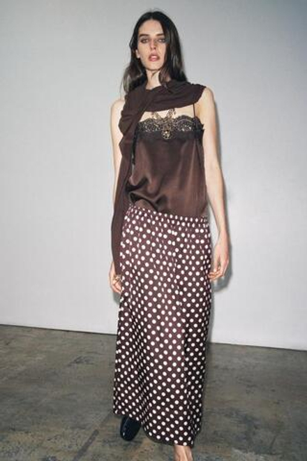 ZARA ЮБКА МИДИ В ГОРОШЕК — ZW COLLECTION, ГРАНАТОВЫЙ