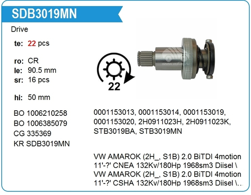 Бендикс стартера VW Amarok, Crafter.