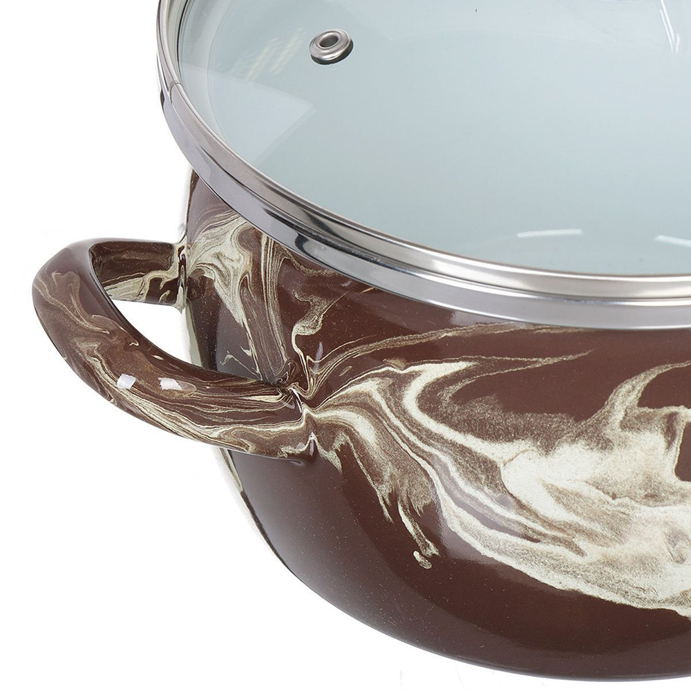 Кастрюля сталь, эмал, 1.5 л, с крыш, Сантэкс, Шейк коричнево-белый, 1-2415111, индукц