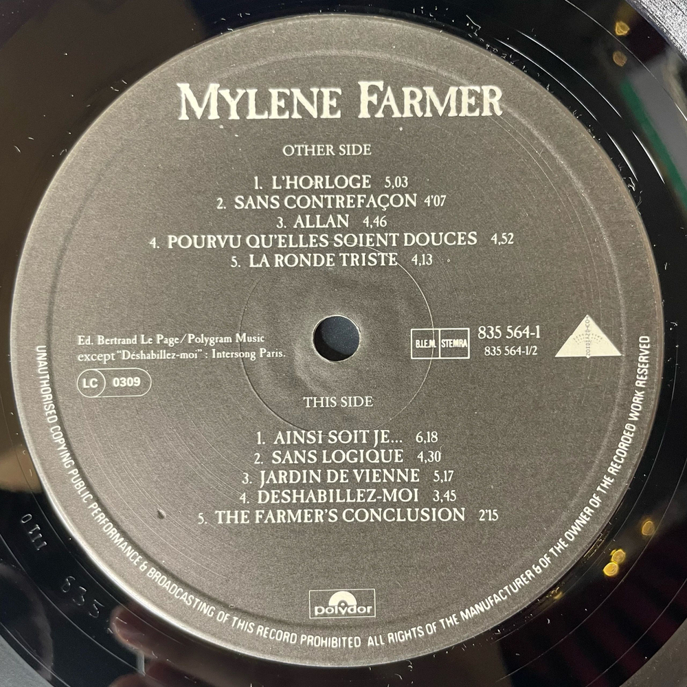 Винтажная виниловая пластинка LP Mylene Farmer Ainsi Soit Je (Германия 1988)