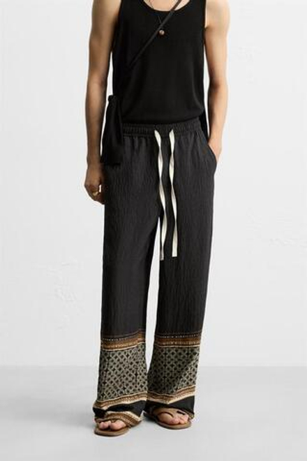 ZARA БРЮКИ СВОБОДНОГО КРОЯ В СТИЛЕ COLOR BLOCK, ЧЕРНЫЙ