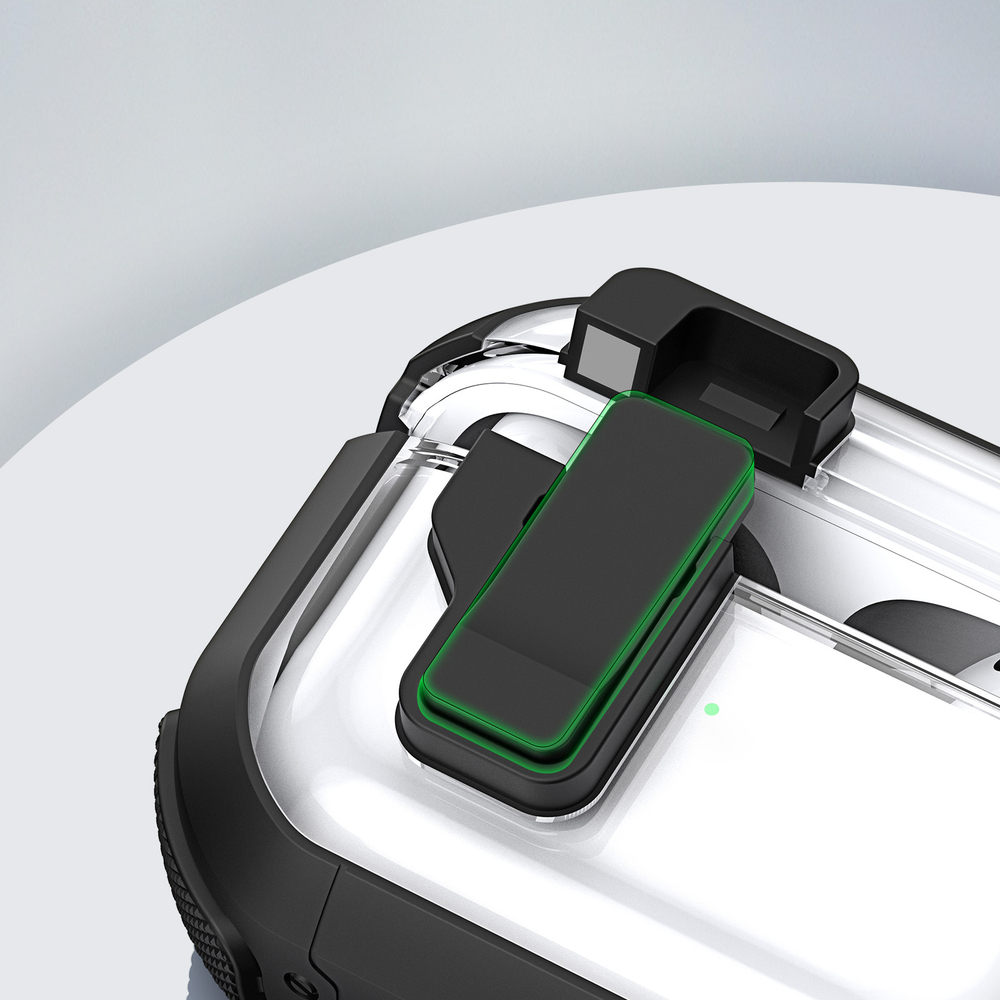 Прозрачный чехол черного цвета от Dux Ducis для наушников AirPods 4, серия PECN Series, в комплекте с карабином