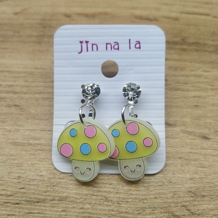 Клипсы Picture Гриб желтый мухомор кристалл металл серебристый