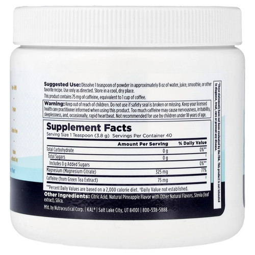 KAL, Energy, магний в порошке, со вкусом ананаса, 153 г (5,3 унции)