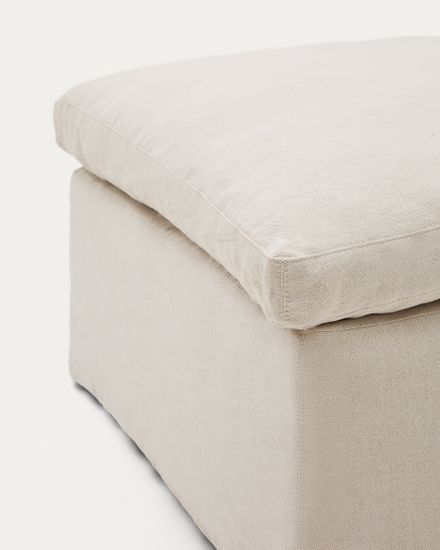 Чехол на подставку для ног Zenira из хлопка и льна бежевого цвета, 90 x 90 см