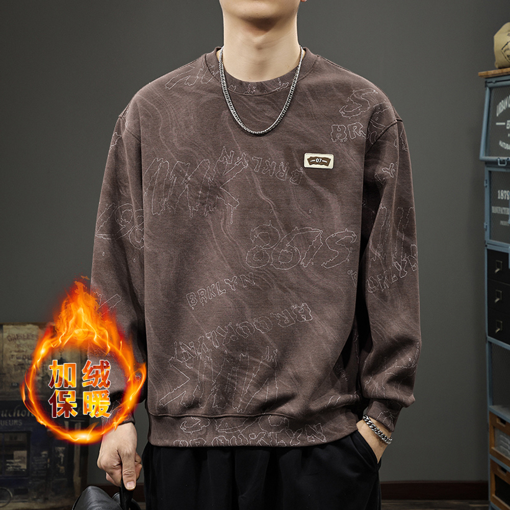 Толстовка осенняя стираная с облаками, с длинными рукавами в американском стиле