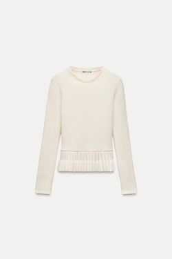 ZARA СВИТЕР ИЗ МЯГКОЙ ТКАНИ С ВОЛАНОМ, ЭКРЮ