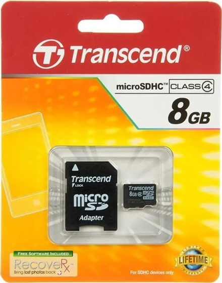 Карта памяти Transcend TS8GUSDHC4 microSDHC 8 Gb Class4 + адаптер