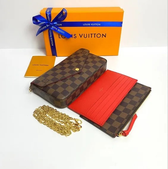 Клатч Louis Vuitton Felicie канва Damier Ebene коричневый